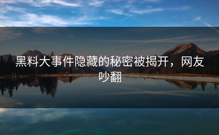 黑料大事件隐藏的秘密被揭开，网友吵翻