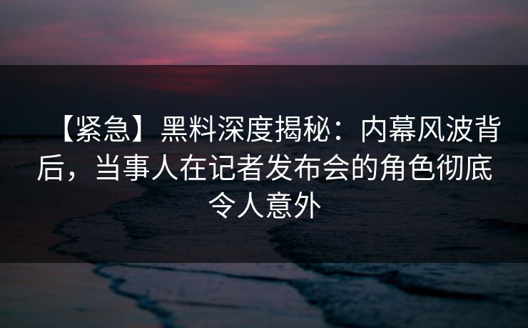 【紧急】黑料深度揭秘：内幕风波背后，当事人在记者发布会的角色彻底令人意外